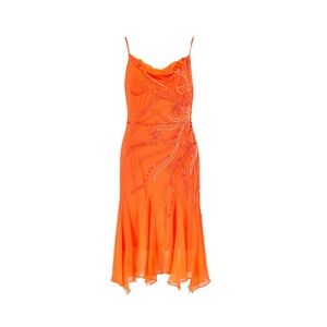 Vintage French 100% Silk Orange Beaded Dress with Scarf